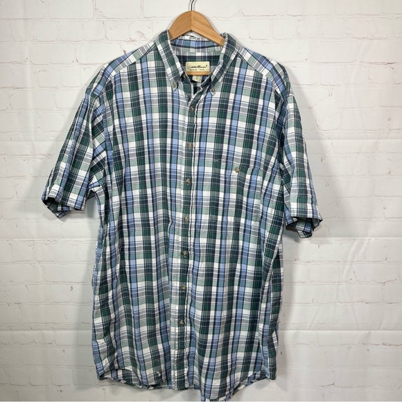 Eddie Bauer Plaid Button Up Shirt Mens Size XL Tall Blue Green Colorful Outdoor - Picture 1 of 10